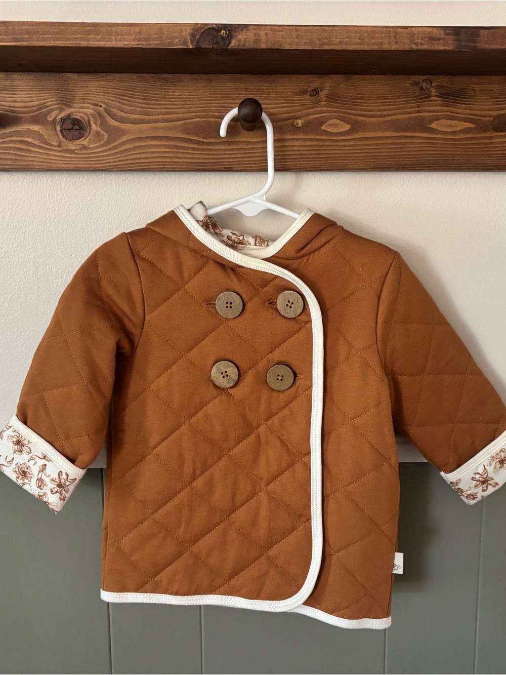 Burt’s Bees ✨ Quilted Brown Baby Jacket with Floral Lining
